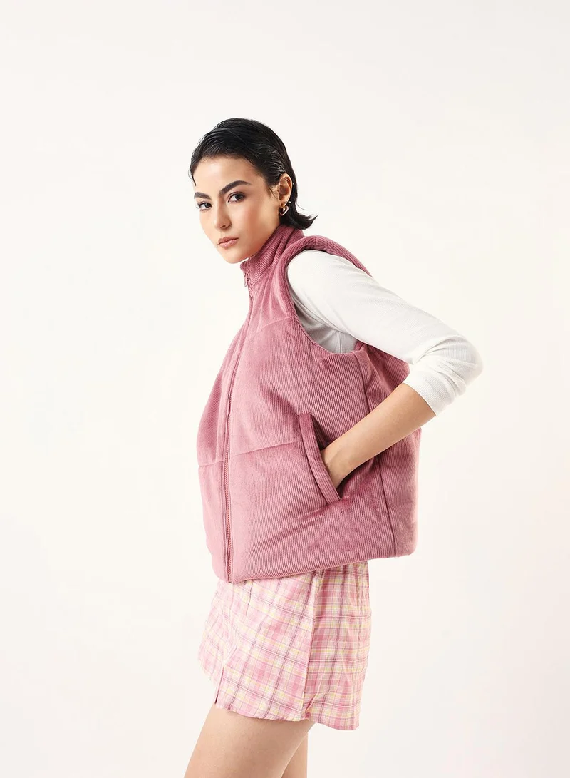 Dennis Lingo  Women's Dusty Pink German Velvet Textured Gilet Regular Fit Jacket for Women | Best Price UAE