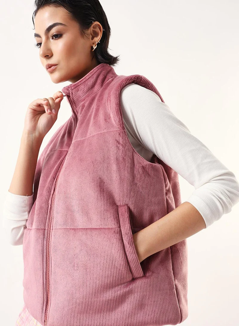 Dennis Lingo  Women's Dusty Pink German Velvet Textured Gilet Regular Fit Jacket for Women | Best Price UAE
