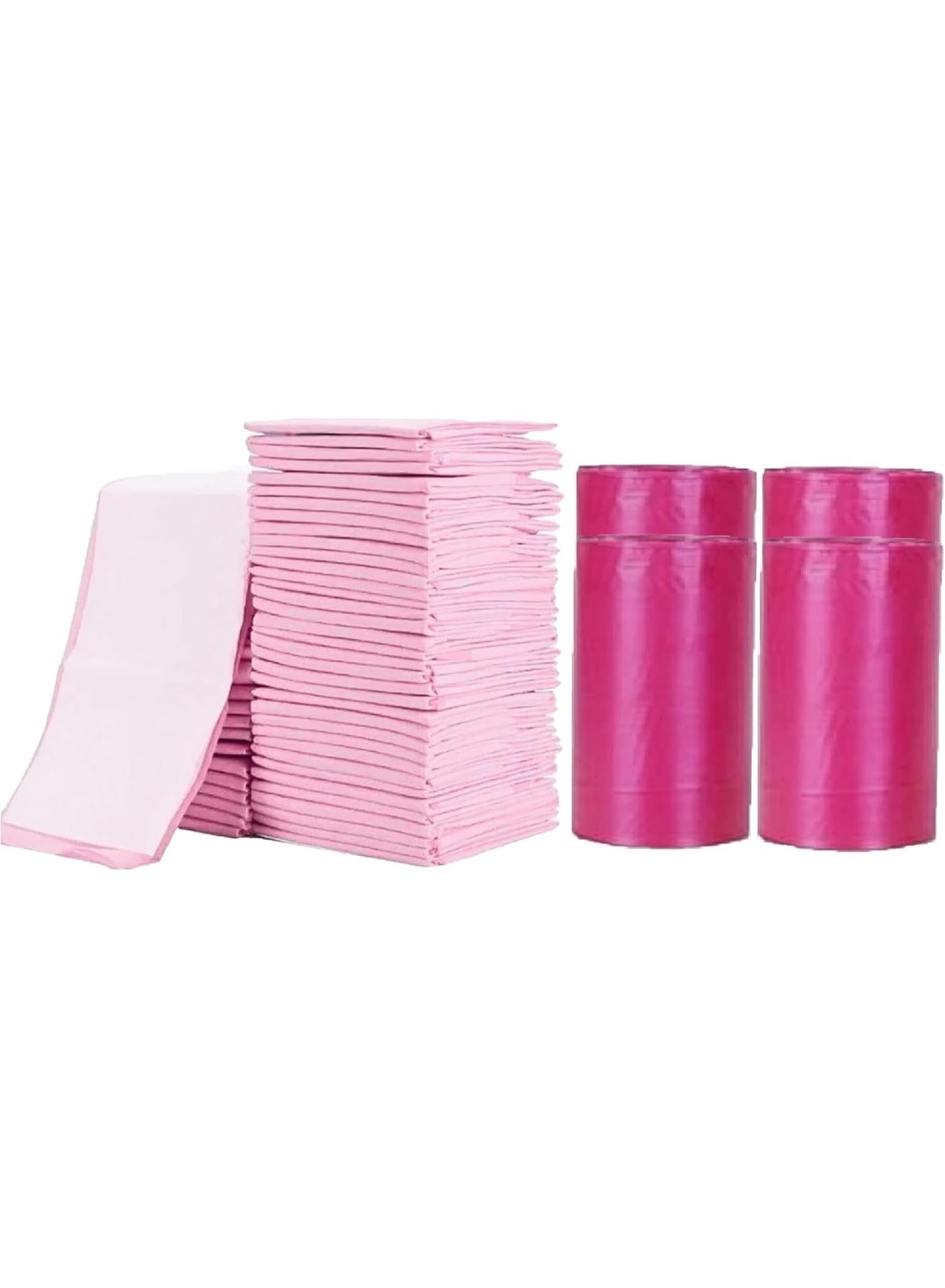 Cute 'n' Cuddle – 60 Pcs Disposable Changing Mat Pink (60×45 cm) with 60 Pink Scented Diaper Bags – Soft, Leak-Proof & Hygienic
