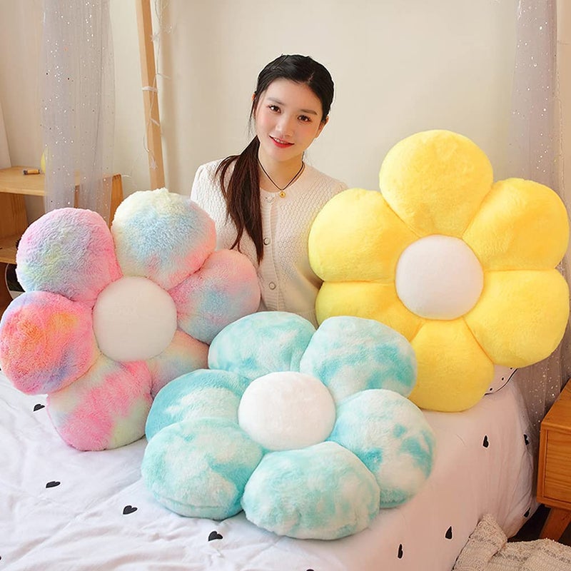 lannery lannery Flower Plush Throw Pillows  Flower Floor Pillow Seating Cushion Toy for Reading  Room  Watching TV (19.7""  Blue)  - Image 2