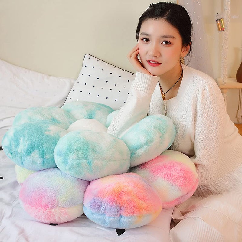 lannery lannery Flower Plush Throw Pillows  Flower Floor Pillow Seating Cushion Toy for Reading  Room  Watching TV (19.7""  Blue)  - Image 3