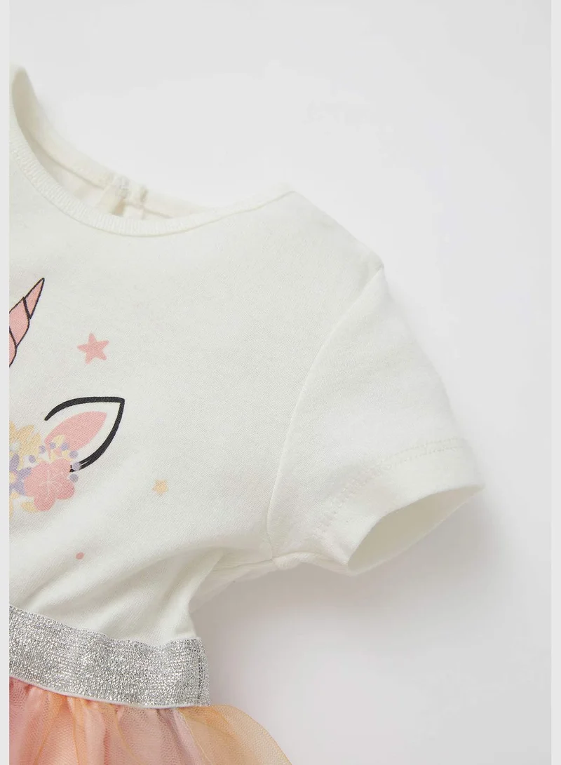 DeFacto Short Sleeve Unicorn Print Tulle Dress