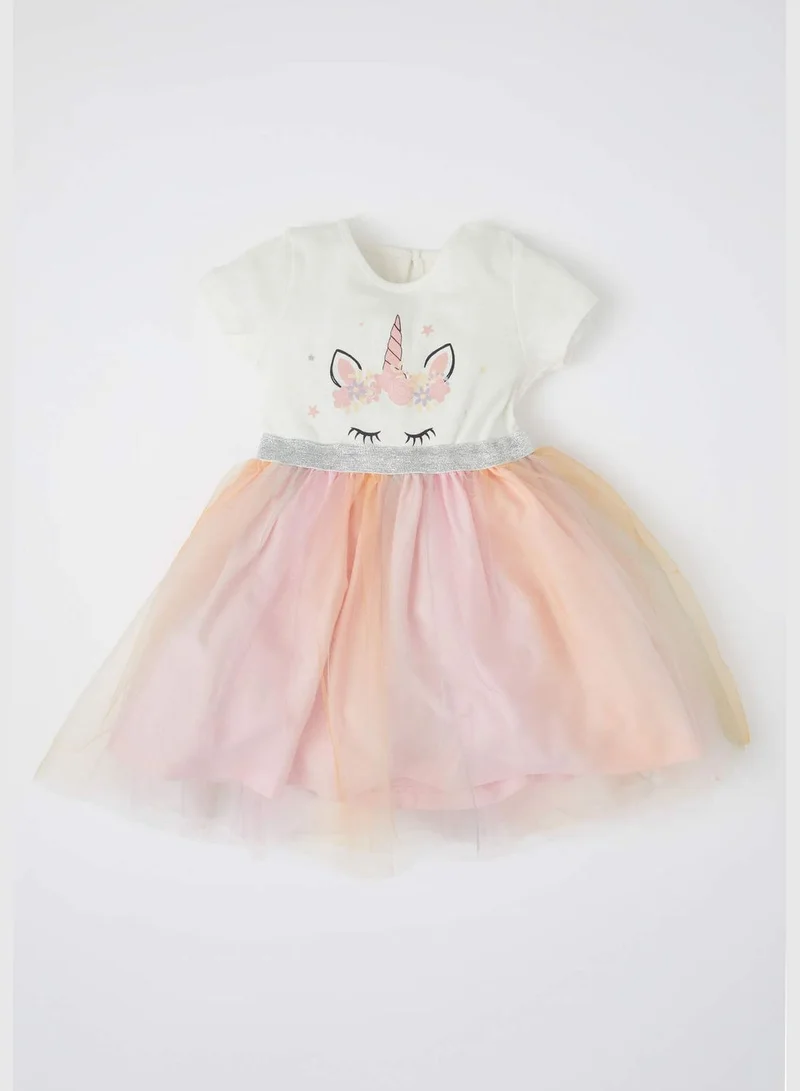 DeFacto Short Sleeve Unicorn Print Tulle Dress