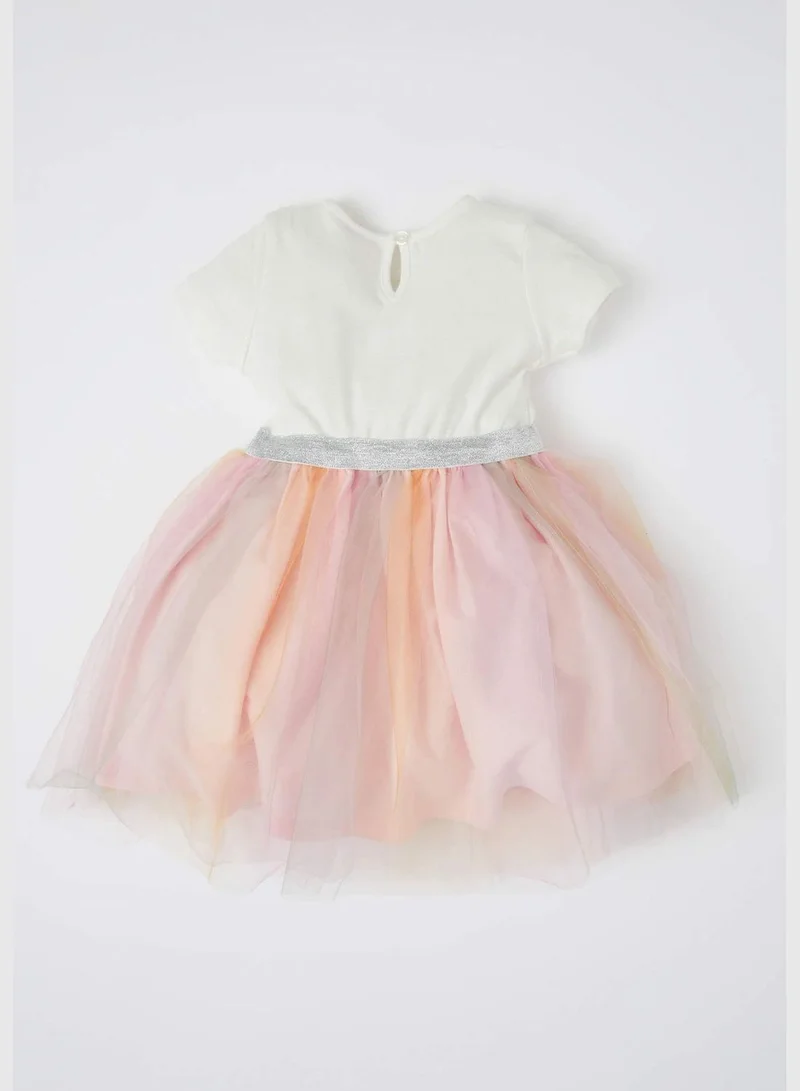 DeFacto Short Sleeve Unicorn Print Tulle Dress