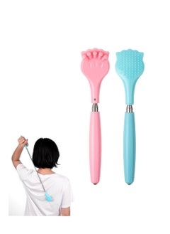 SYOSI 2Pcs Back Scratchers, Portable Extendable Telescopic Metal Back Scratchers Cat Claw Pink, Blue  - Image 1