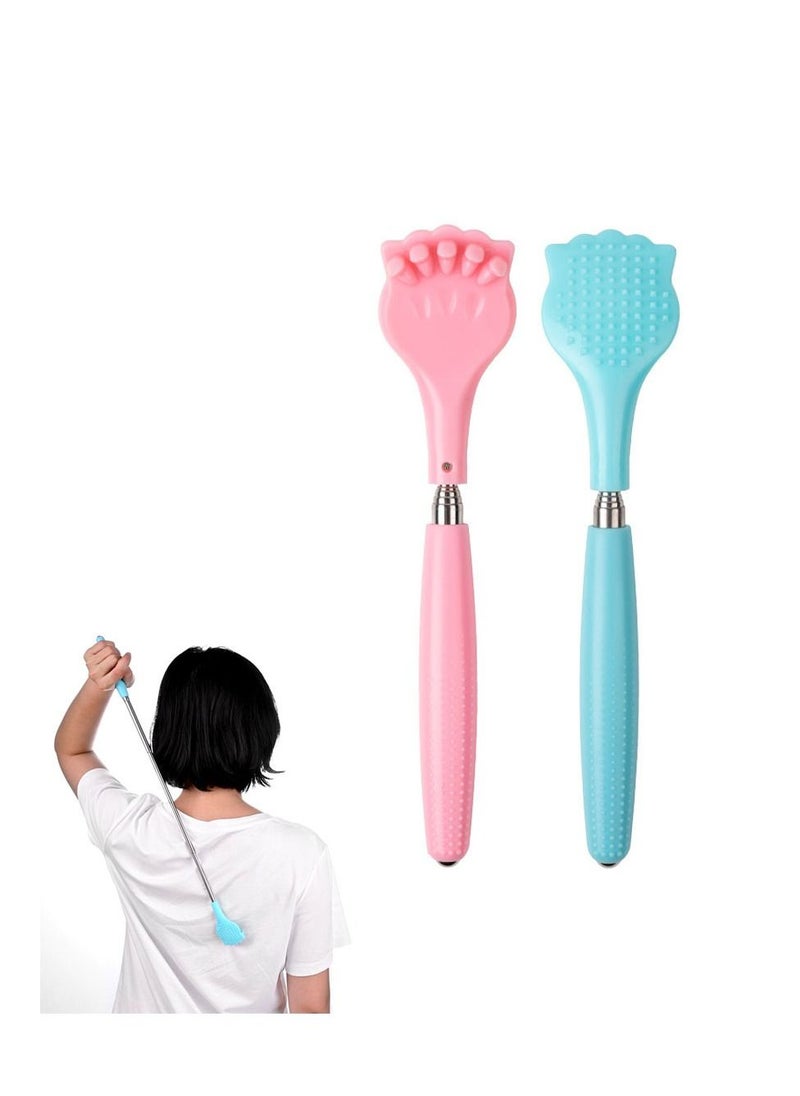 SYOSI 2Pcs Back Scratchers, Portable Extendable Telescopic Metal Back Scratchers Cat Claw Pink, Blue  - Image 1