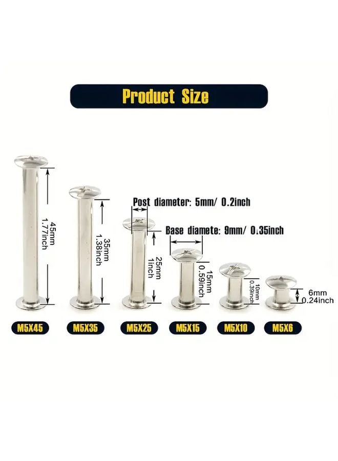62 Pairs 124 Pcs M5 Chicago Screws Phillips Binding Screw Posts Assorted Kit 6 Sizes - Image 4