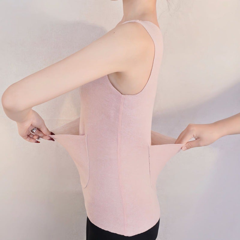 Autumn/Winter Fleece-Lined Thermal Underwear Womens Double-Pocketed Warmvest Plus Size Inner Warmvest Seamless Winter Warmth pink  - Image 1
