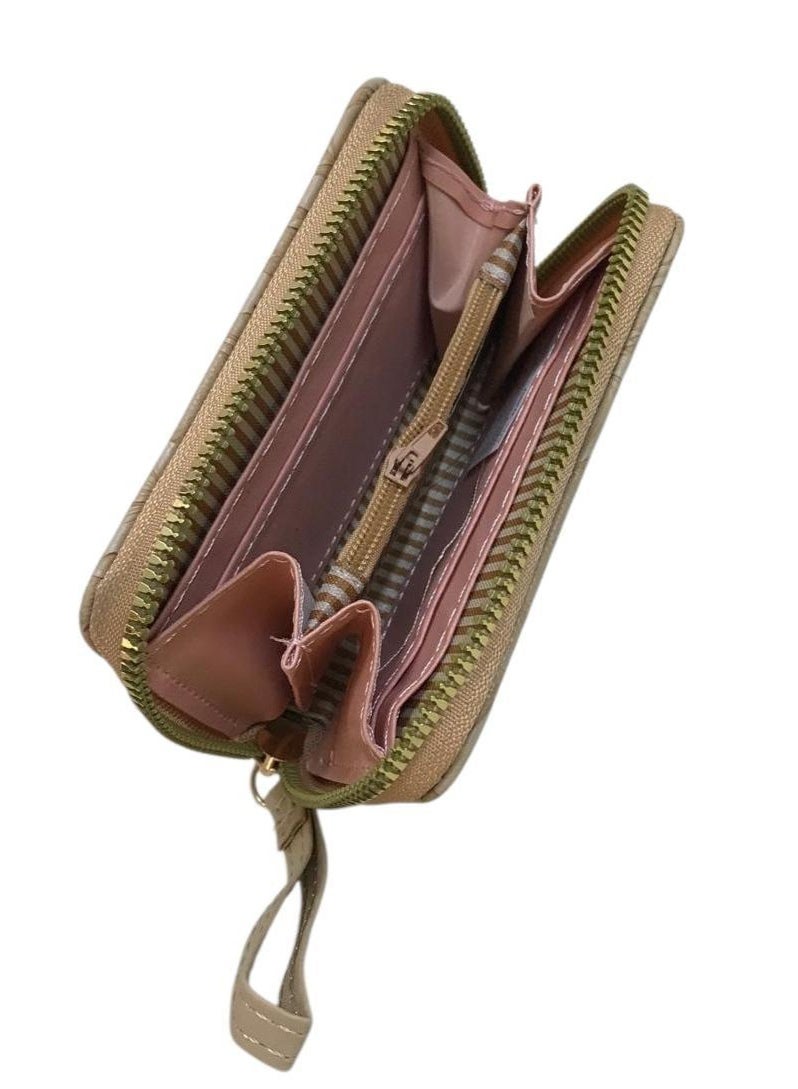 بوك حريمي صغير بسوستة واحدة وجيوب داخلية – محفظة نسائية منقوشة بتصميم شيك وأنيق للاستخدام اليومي - Image 4