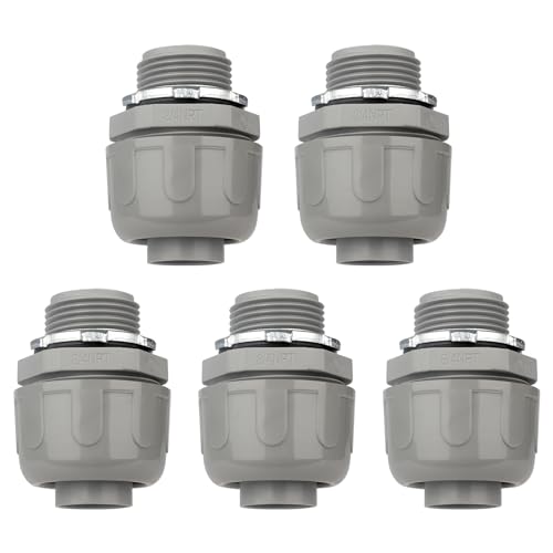 HDHAODA Conduit Connectors, 3/4 Inch Liquid Tight Connector NPT Non-Metallic for PVC Electrical Flexible Conduit Fittings, 180 Degree Straight, UL Listed for Home Outdoor Tubes Tools, Grey (5-Pack) - Image 1