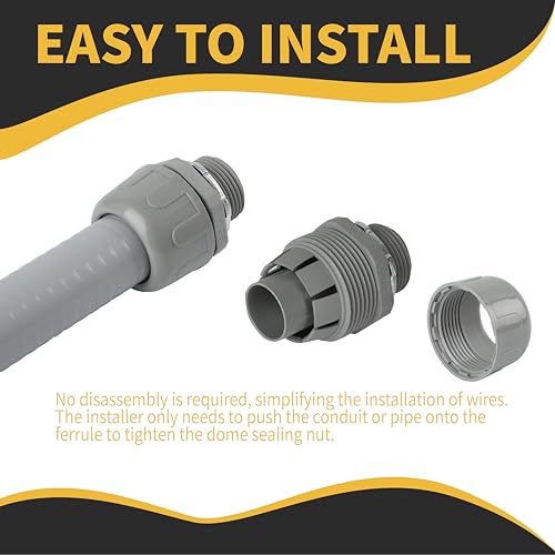 HDHAODA Conduit Connectors, 3/4 Inch Liquid Tight Connector NPT Non-Metallic for PVC Electrical Flexible Conduit Fittings, 180 Degree Straight, UL Listed for Home Outdoor Tubes Tools, Grey (5-Pack) - Image 5