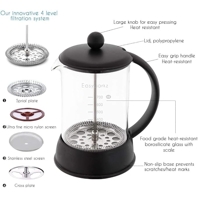 EASYWORKZ Eclipse French Press 800 Ml Coffee Tea Maker With Borosilicate Glass - Image 3