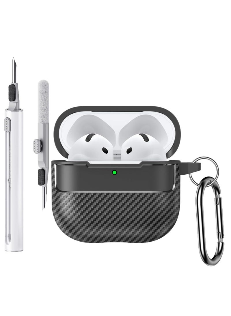 Generic - Case compatible with Airpods 4/4ANC with key chain & cleaning kit, carbon fiber patterned case - Image 1