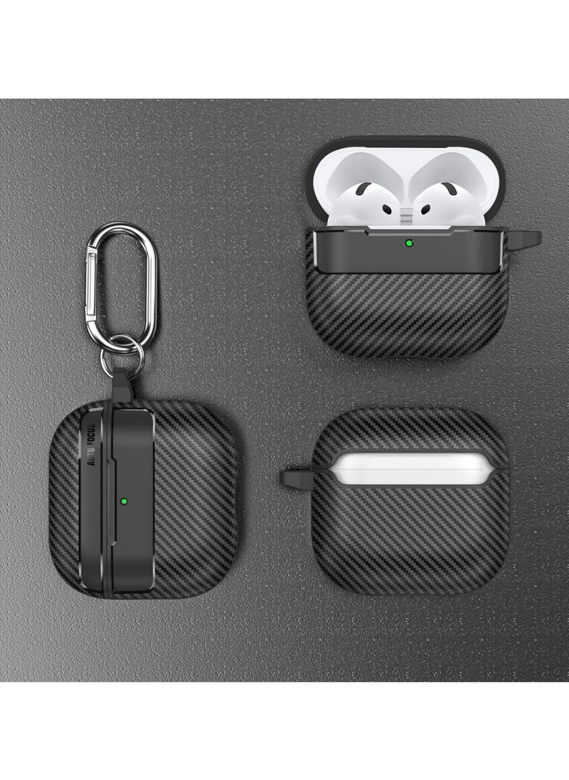 Generic - Case compatible with Airpods 4/4ANC with key chain & cleaning kit, carbon fiber patterned case - Image 1