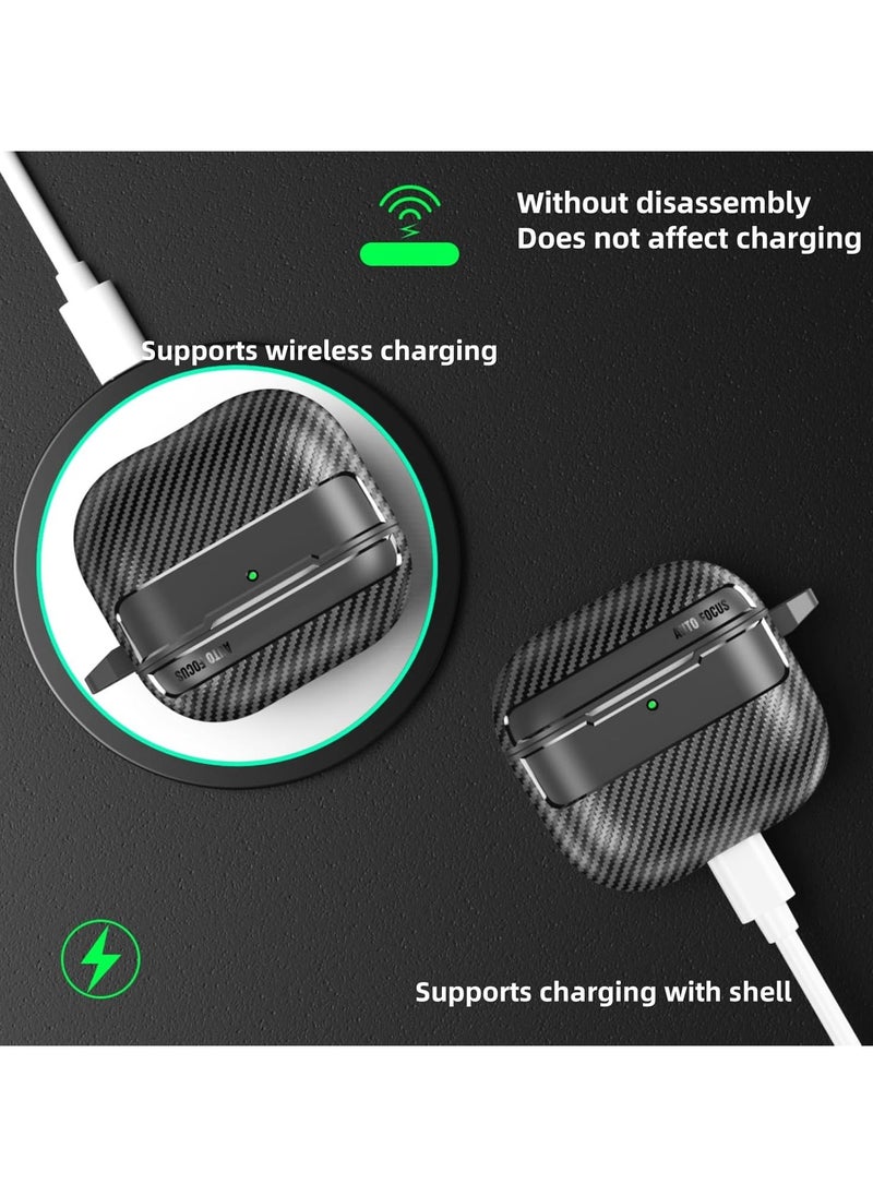 Generic - Case compatible with Airpods 4/4ANC with key chain & cleaning kit, carbon fiber patterned case - Image 1