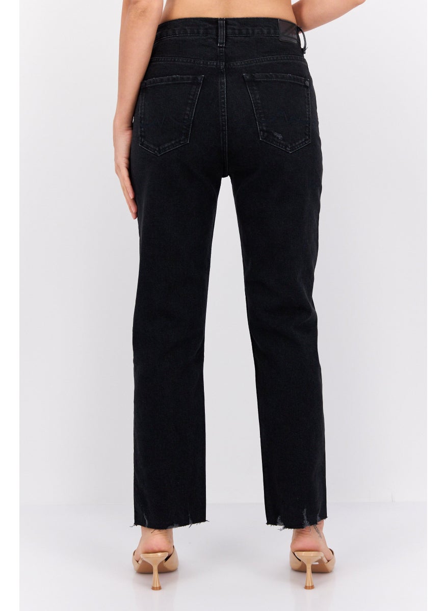 Pepe Jeans Women Straight Fit Ripped Stretchable Crop Jeans, Black  - Image 3