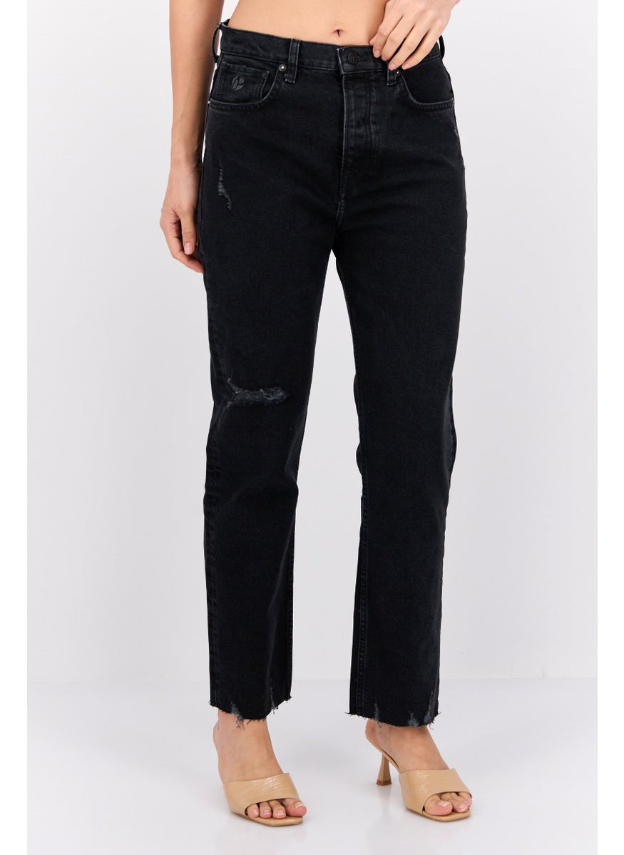 Pepe Jeans Women Straight Fit Ripped Stretchable Crop Jeans, Black  - Image 1