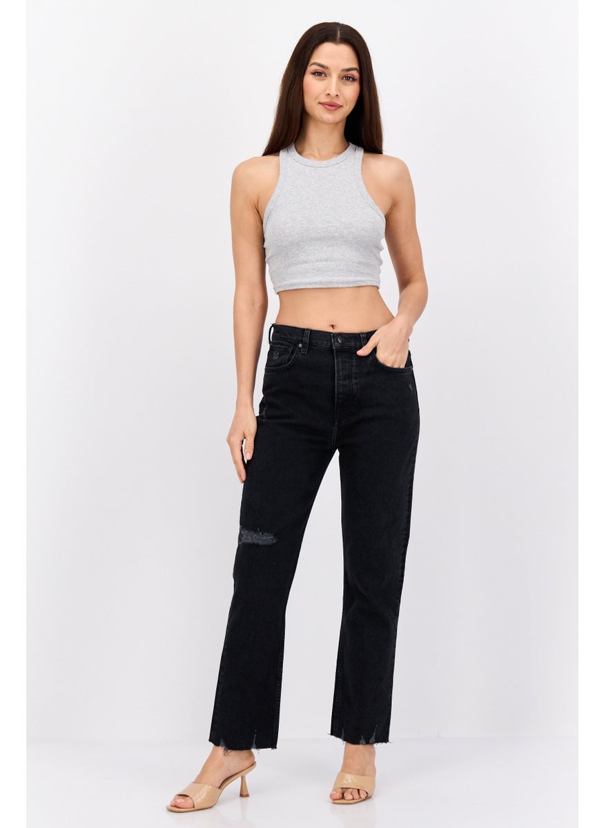 Pepe Jeans Women Straight Fit Ripped Stretchable Crop Jeans, Black  - Image 4