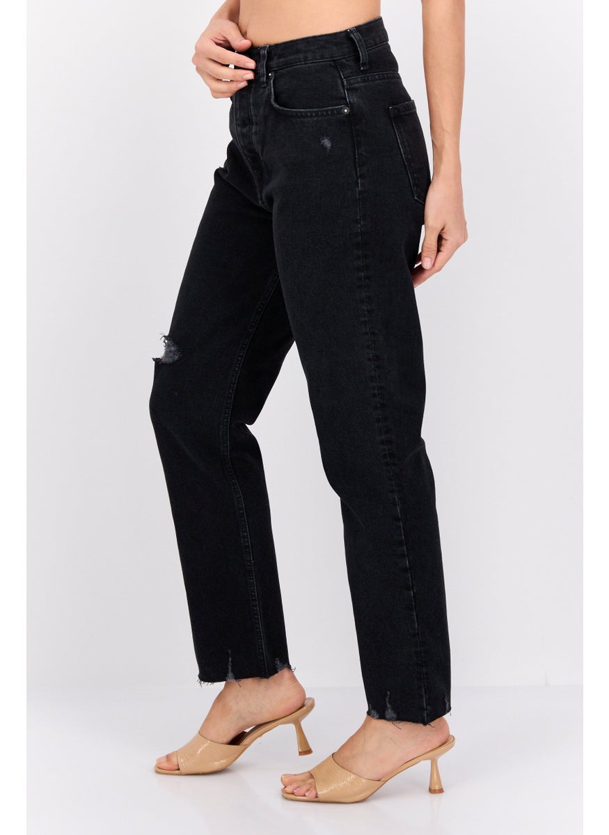 Pepe Jeans Women Straight Fit Ripped Stretchable Crop Jeans, Black  - Image 2
