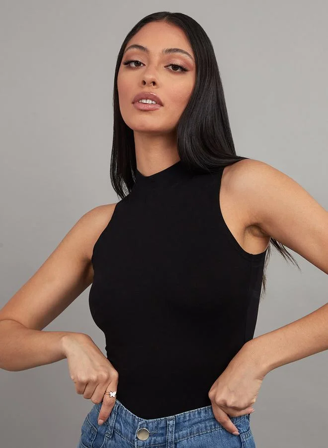 ستايلي Sleeveless High Neck Regular Length Knit Top