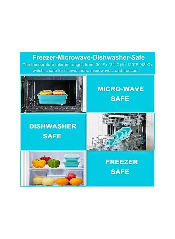 4 Pack Collapsible Silicone Food Storage Containers with Lids, Stackable Flat Bins, Microwave Safe for Keeping Food Fresh in Fridge, Rectangular Design, Heat Resistant up to 230 Degrees Blue - Image 3