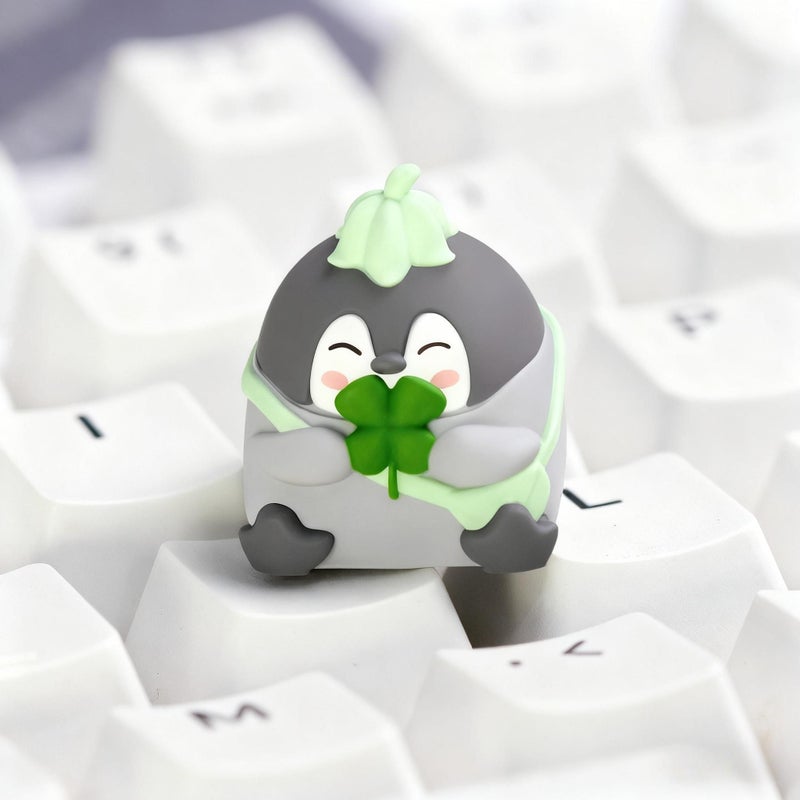 Yellow Smiling Penguin Mechanical Keyboard Keycaps With Four Leaf Clover And Star - Image 1