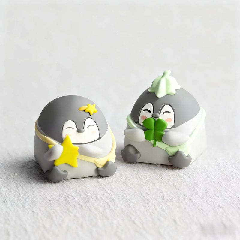Yellow Smiling Penguin Mechanical Keyboard Keycaps With Four Leaf Clover And Star - Image 4