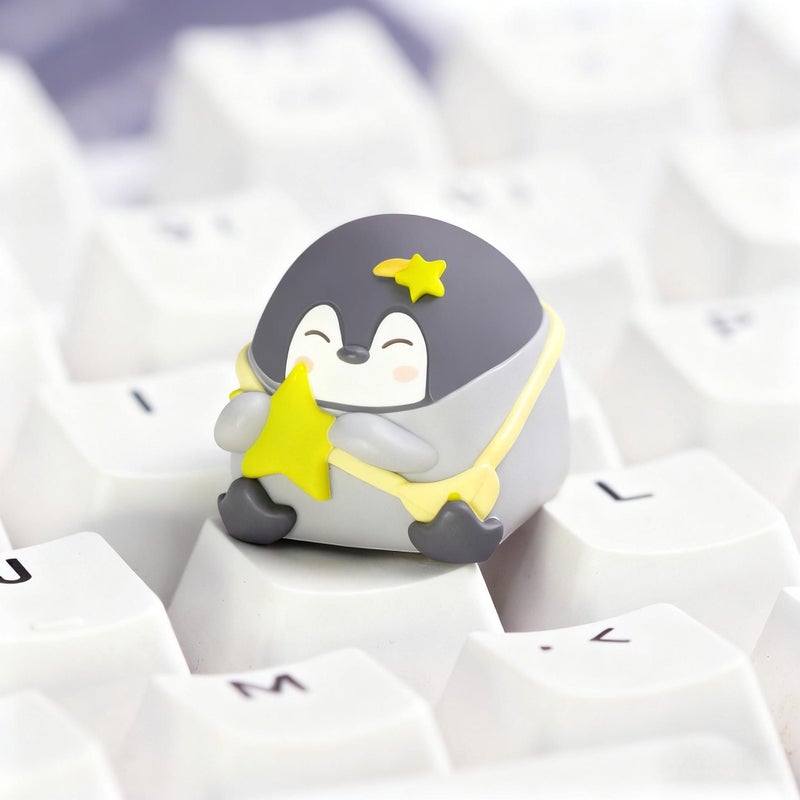 Yellow Smiling Penguin Mechanical Keyboard Keycaps With Four Leaf Clover And Star - Image 5