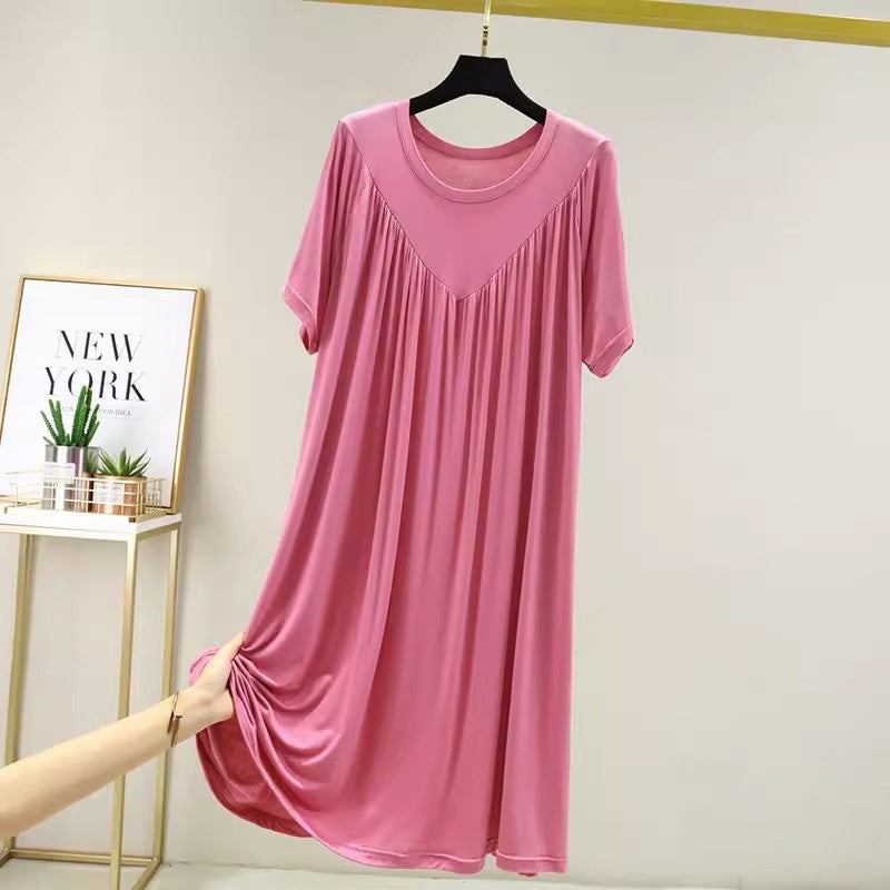 Plus Size Modal Dress Casual Plus Size Ice Silk Sleepwear For Pregnant Women Summer Home Clothing Safe Comfortable For Outdoo... Rose Red 