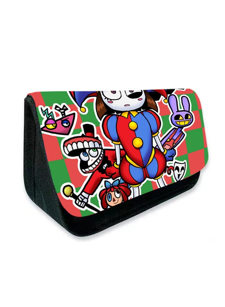 عام حافظة أقلام "The Amazing Digital Circus" القابلة للطي، حقيبة مستلزمات مدرسية للطلاب، حافظة أقلام متعددة الوظائف للأطفال، مستلزمات مدرسية لطيفة بطابع السيرك الرقمي.