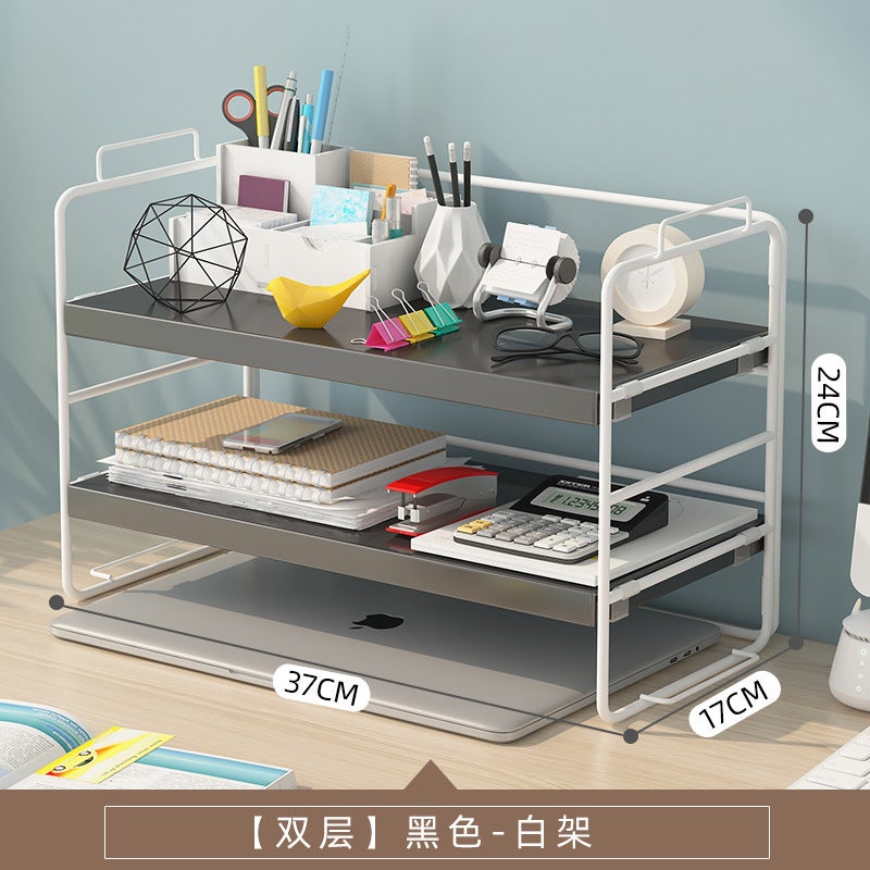 Simple Bookshelf Storage Rack Office Desktop Storage Rack Table Multi-Layer Iron Dining Table Desk Organize Small Shelf - Image 1