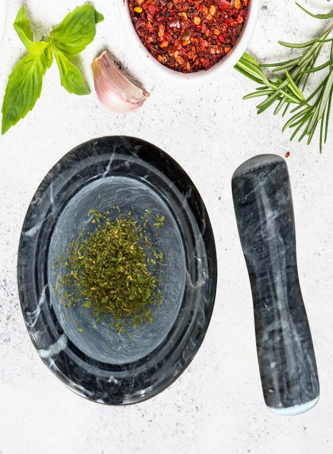 ذاي كوليكتبلز طقم هاون ومدقة من الرخام الطبيعي من THY Collectibles، وعاء طحن حجري للتوابل والأعشاب والثوم والجواكامولي والصلصة والمكسرات، وعاء مولكاجيتي للمطبخ والطبخ (رخام أسود، قطر 4 بوصات). - Image 3