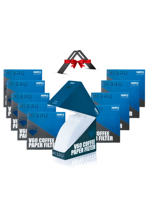 1000 Piece Coffee Paper Filter Set V60 Size 02 White With Coffee Filter Holder Metal