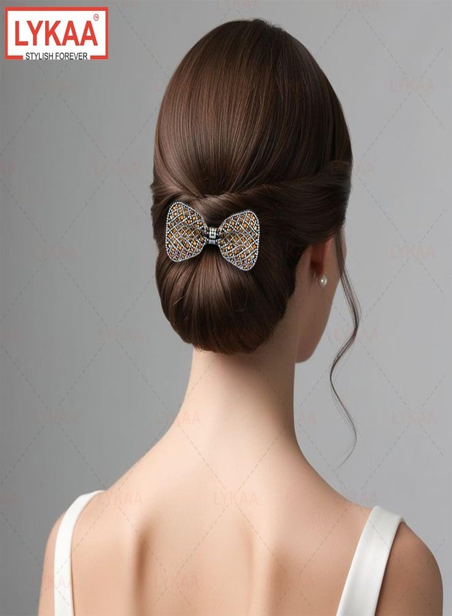 LYKAA 2 Pcs Bow Hair Clip Premium Sparkling Rhinestone Embellished Glam Hair Accessories for Girls & Women | Glitter Finish Fancy Hairpins for Weddings & Party Occasions Valentine Gift for women | Crystal Hair Bow Barrette Clip | Handmade Alligators Bow Fancy Hair Clips - ( Pack of 2, Golden Silver ) - Image 5