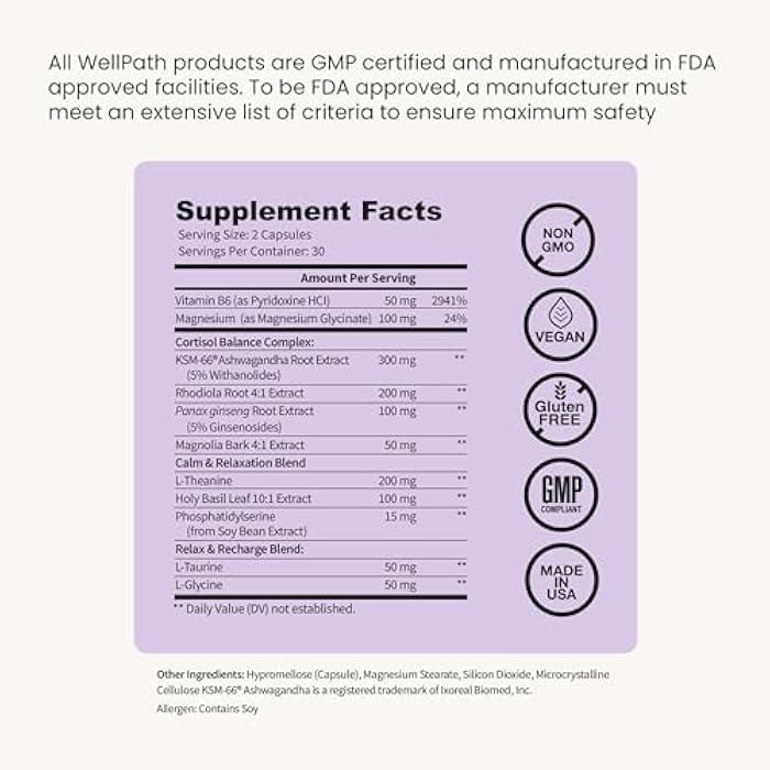 WellPath Soothe Cortisol Manager - Cortisol Supplements for Women with KSM-66® Ashwagandha & L-Theanine - Stress Support, Detox - 11-in-1 Complex, Vegan, Made in USA, Non-GMO, 60 Ct - Image 4