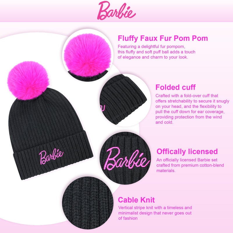 Barbie Winter Hat for Women â€“ Winter Beanie Hats for Women with Gloves, Warm Beanie Hats, Pink Knitted Beanie - Image 2