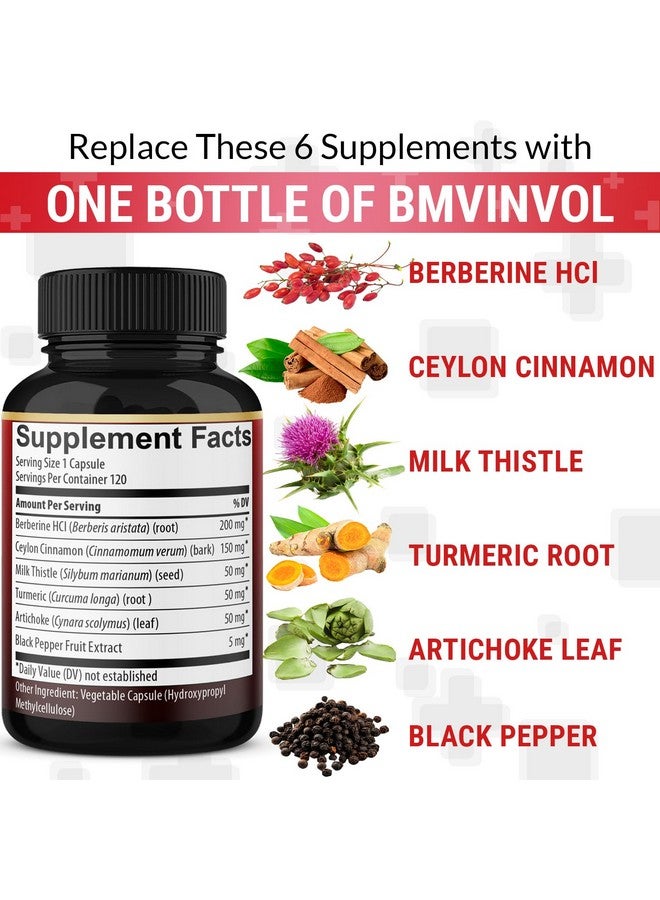 BMVINVOL Berberine, Ceylon Cinnamon, Turmeric, Milk Thistle, Artichoke, Black Pepper - 120 Capsules for Digestion, Immunity [4-Month Supply] - Image 4