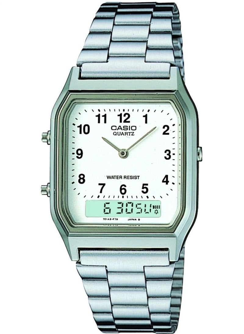 كاسيو ساعة فينتاج AQ-230A-7BHDF بمينا ابيض وبسوار ستانلس ستيل فضي انالوج-رقمي - للرجال - Image 1