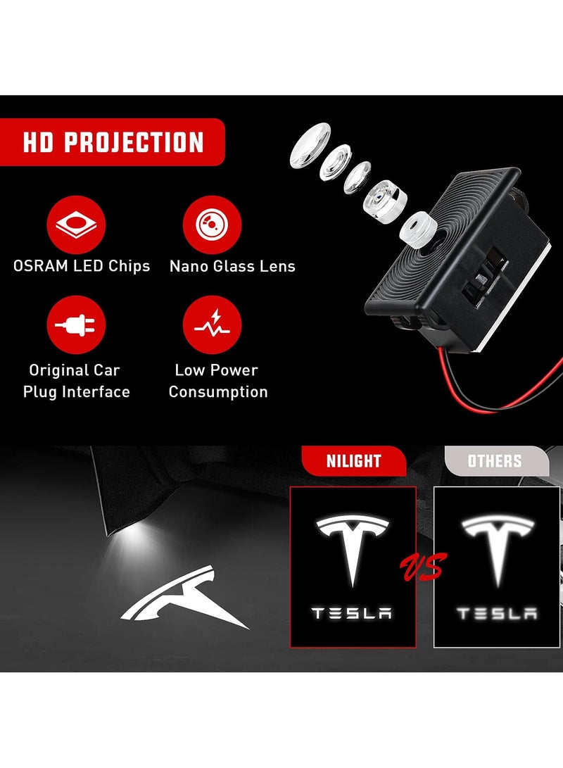 2Pcs Car Welcome Light for Tesla, LED Car Logo Door Lights , Door Projector Puddle Lights Compatible with Tesla Model 3/Y/S/X, Welcome Courtesy Step Door Interior Lamps Super Bright  - Image 3
