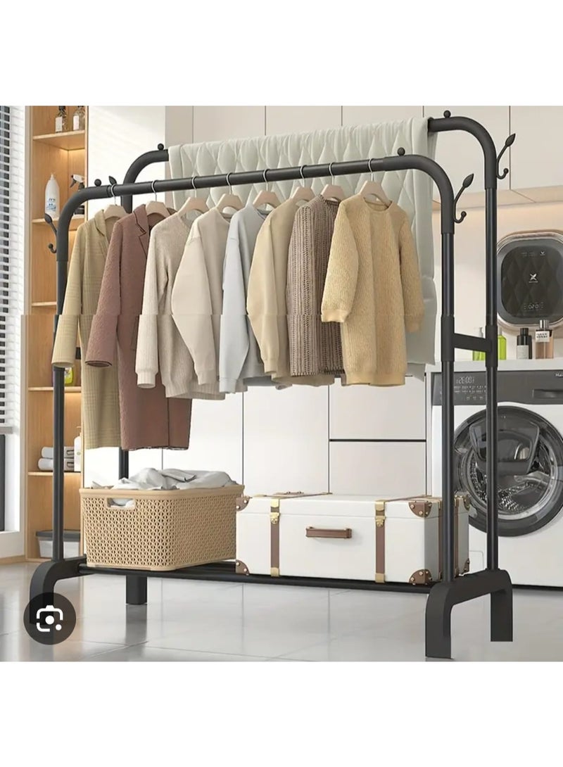 Fixed Double Rail Garment Rack Without Wheels Heavy Duty Metal Clothes Hanger Stand Storage Organizer for Clothes Coats Dresses Shoes Bedroom Laundry Home Black Clothing Rack - Image 5