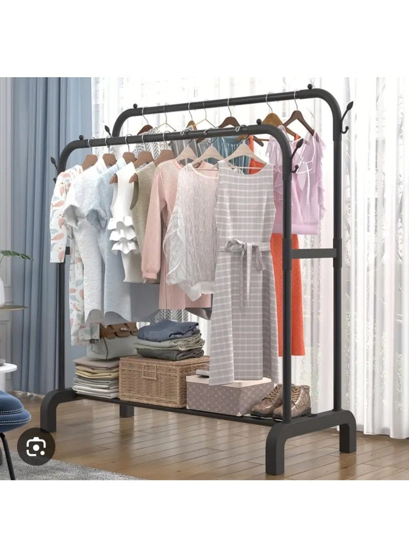 Fixed Double Rail Garment Rack Without Wheels Heavy Duty Metal Clothes Hanger Stand Storage Organizer for Clothes Coats Dresses Shoes Bedroom Laundry Home Black Clothing Rack - Image 3