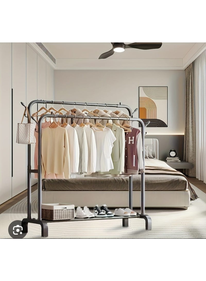 Fixed Double Rail Garment Rack Without Wheels Heavy Duty Metal Clothes Hanger Stand Storage Organizer for Clothes Coats Dresses Shoes Bedroom Laundry Home Black Clothing Rack - Image 4