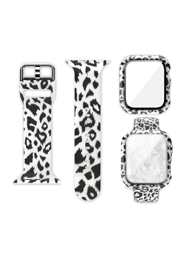BURAQ Protective Cover Silicone Printing Integrated Watch Case Watch Band For Apple Watch Series 3 & 2 & 1 42mm(White-haired Leopard)