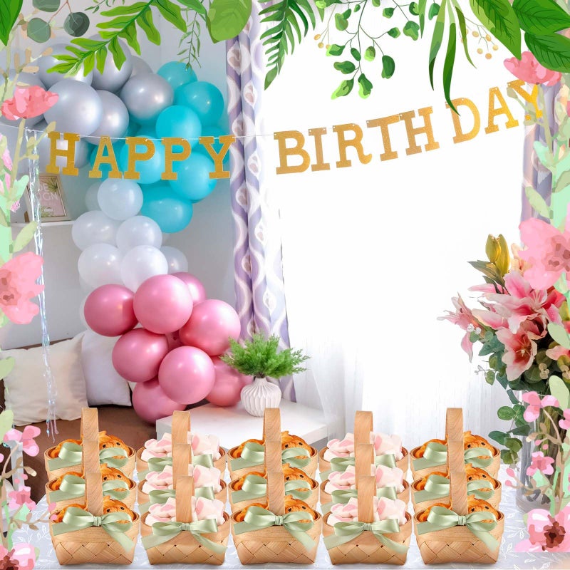 Geelin 12 Pcs Mini Flower Girl Basket Mini Woven Baskets with Pearl Handles Wood Chip Flower Fruit Picnic Holder with Sage Green Ribbon Smell Gifts Bucket for Wedding Party Gifts Birthday Decoration - Image 5