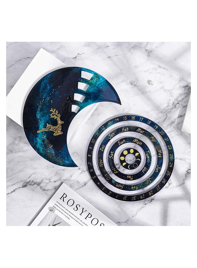 Excefore 3Pcs Moon Perpetual Calendar Resin Molds Moon Calendar Epoxy Molds for DIY Resin Crafts Home Wall Decoration - Image 5