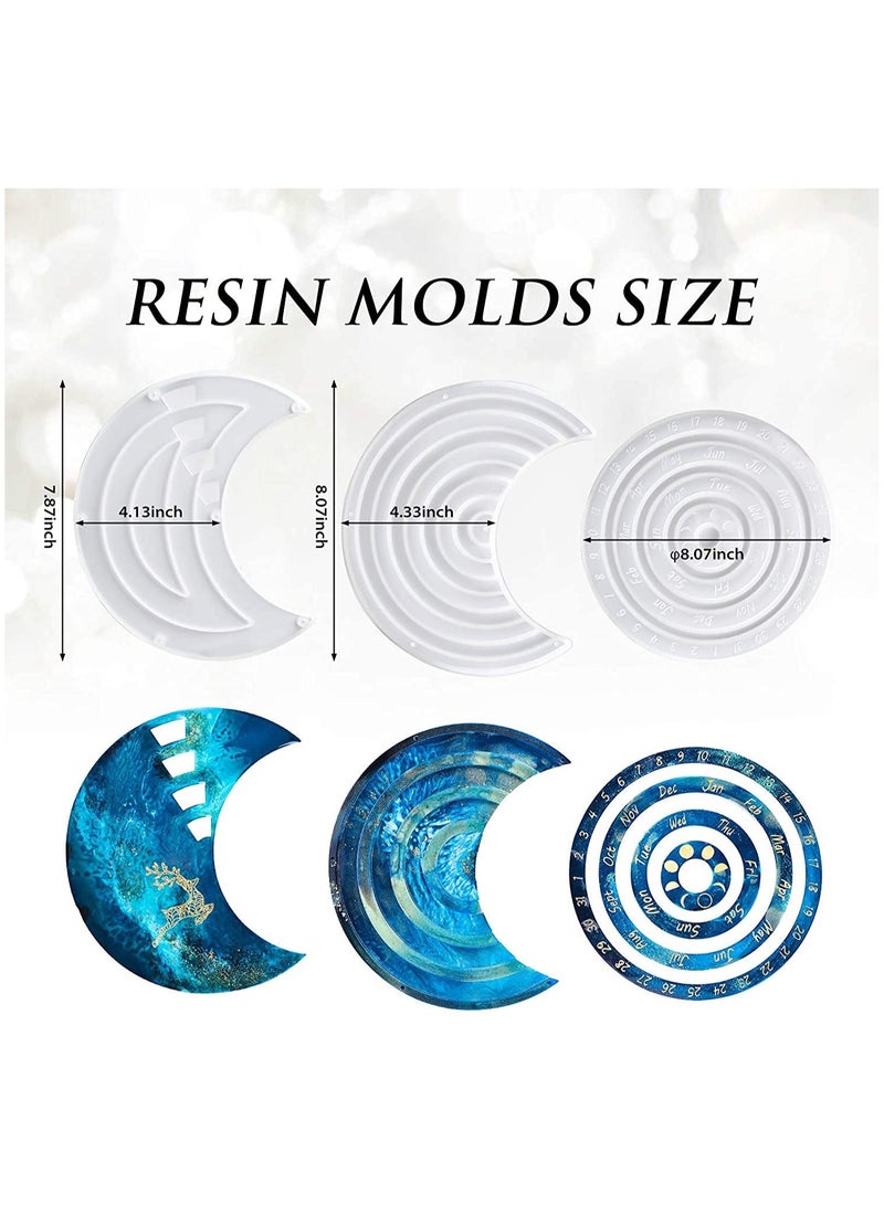 Excefore 3Pcs Moon Perpetual Calendar Resin Molds Moon Calendar Epoxy Molds for DIY Resin Crafts Home Wall Decoration - Image 4