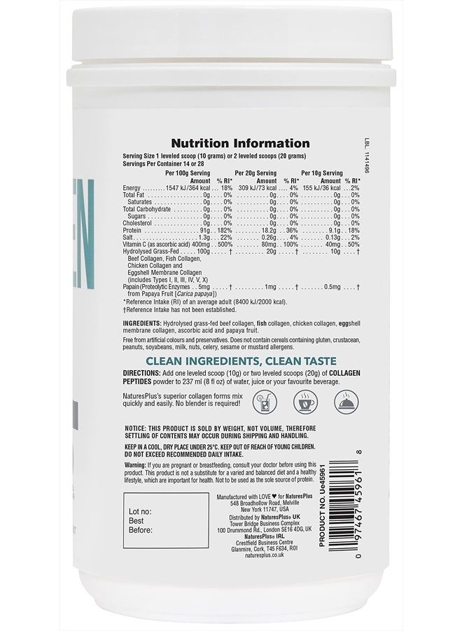 Nature's Plus NaturesPlus Collagen Peptides Powder - 0.65 Pound - Provides Total Body Function Support - Hair, Skin, Joint & Nail Health - Clean Taste - Gluten-Free, Non-GMO - 28 Servings - Image 2