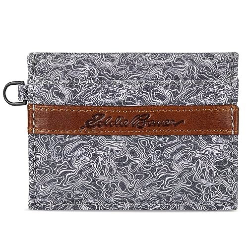 Eddie Bauer Mens Pioneer Leather and Canvas Card Case Wallet Grey - Image 1