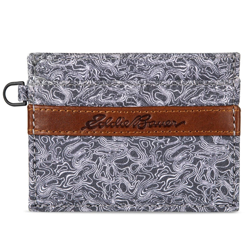Eddie Bauer Mens Pioneer Leather and Canvas Card Case Wallet Grey - Image 2