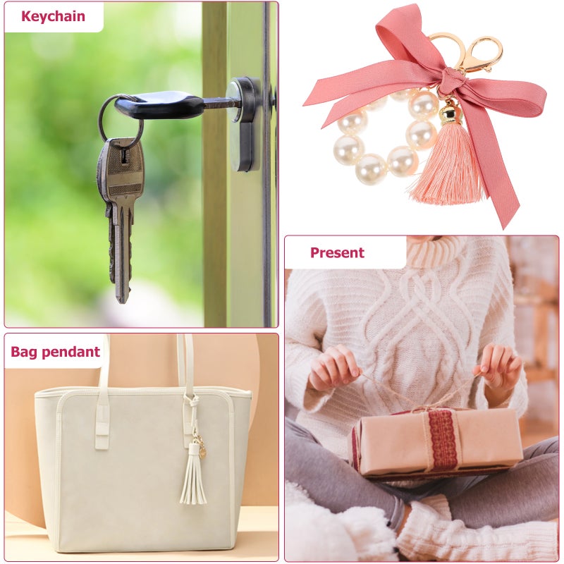 📦 ميداليات مفاتيح نسائية خفيفة الوزن بتصميم لؤلؤي مزخرف مع شرابة يدوية الصنع - Image 4